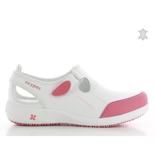 SABOT /LINALILIA CUIR SOUPLE A BRIDE BLANC/ FUCHIA R&eacute;f :FUX