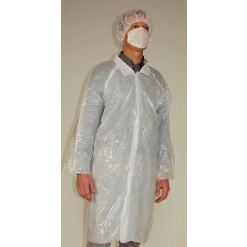 BLOUSE VISITEUR POLYETHYLENE BLANC TU A  PRESSIONS SACHET DE 10 PCES REF.41214