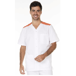 TUNIQUE HOMME VALENTIN  MC PC 65/35 BLANC/CORAIL