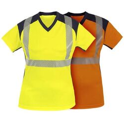 TSHIRT MC BAHIA FEMME HV EN20471 100% POLYESTER130GR ORANGE/MARINE REF BA