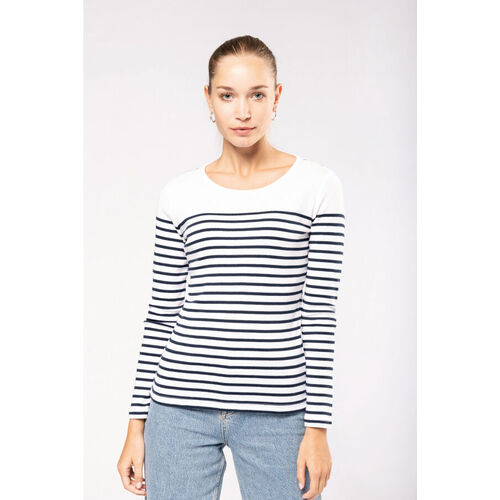 MARINIERE ML FEMME 100% COTON BLANC/MARINE 220GR REF K386