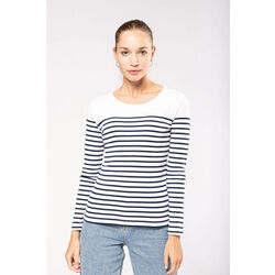 MARINIERE ML FEMME 100% COTON BLANC/MARINE 220GR REF K386