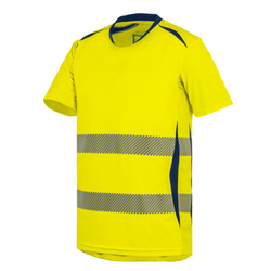 T SHIRT MC LONG LIFE JAUNE/MARINE 61% EN POLYESTER RECYCLES