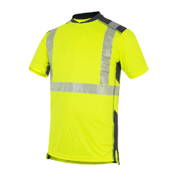 TEE-SHIRT BELIZE 37.5  MC JAUNE/MARINE MAILLE INDICE UPF 40+ 100% POLYESTER