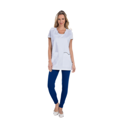 TABLIER CHASUBLE AZALEE BLANC/MARINE LONG 77 CM REF 2832