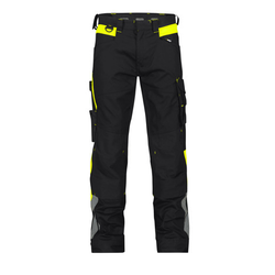 PANTALON STRETCH CANTON NOIR/JAUNE AVEC POCHES GENOUX PC 245GR