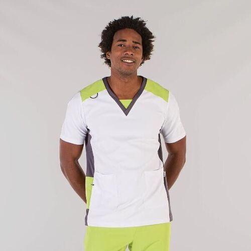 TUNQUE HOMME AITOR MC COL V BLANC/PISTACHE MICROFIBRE 99%PES ELAS REF. 616700