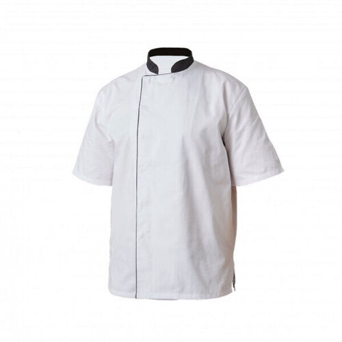 VESTE DE CUISINE MANCHES COURTES BLANCHE AVEC PAREMENT ROUGE FAB CMA PDL