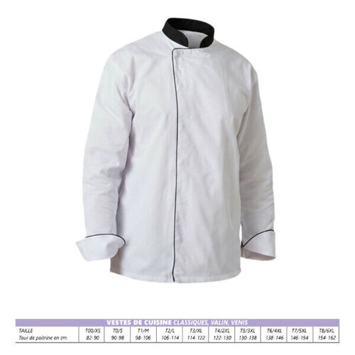 VESTE DE CUISINE MIXTE ML VENIS BLANC/NOIR PC 200GR